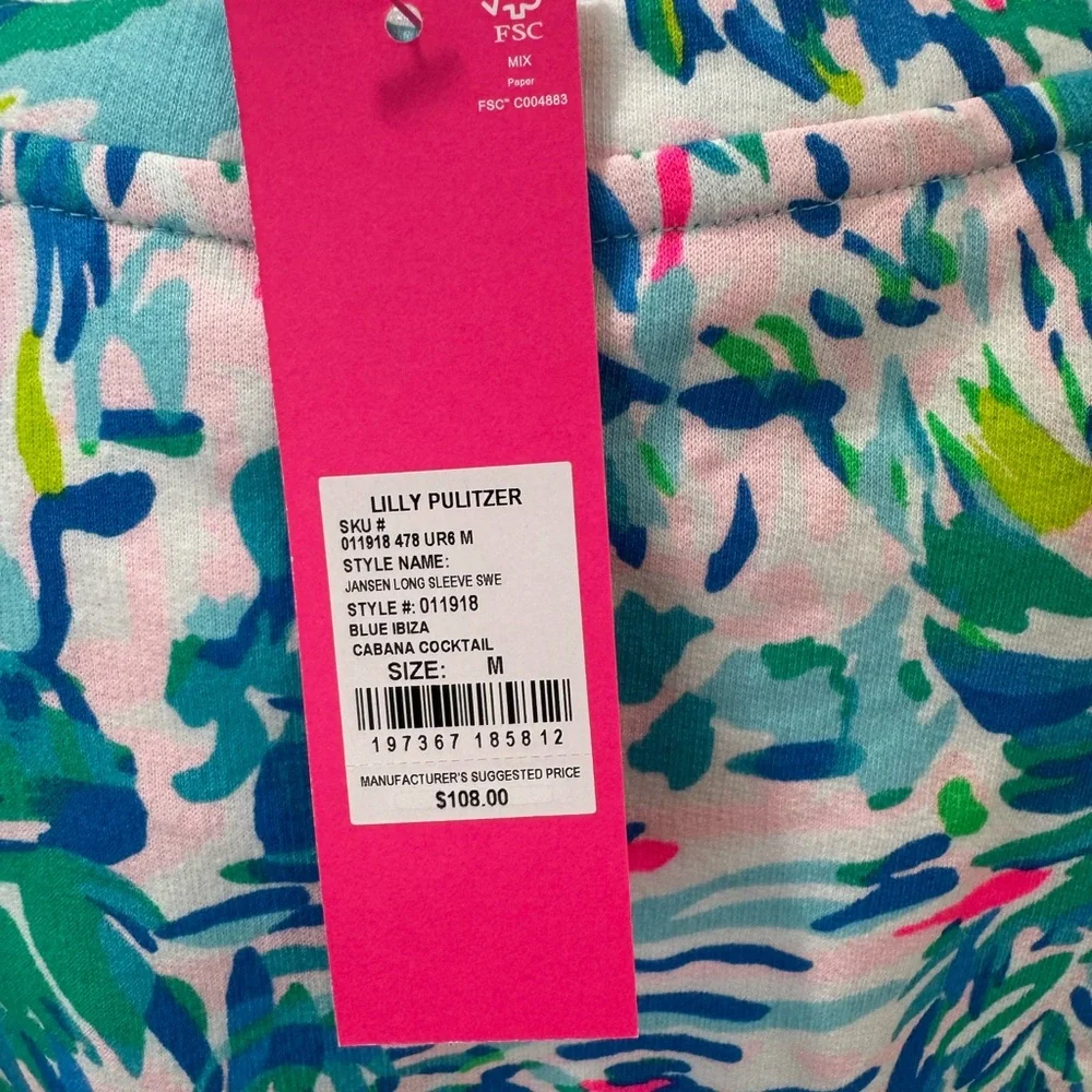 🌸🆕Lilly Pulitzer Jansen Long Sleeve Sweatshirt Blue Ibiza Cabana Cocktail Medium